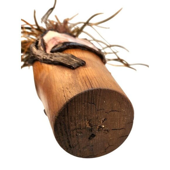 Wooden Fence Post Vase With Fox Design & Faux Grass Grain Arrangement 28" tall W - Picture 14 of 15